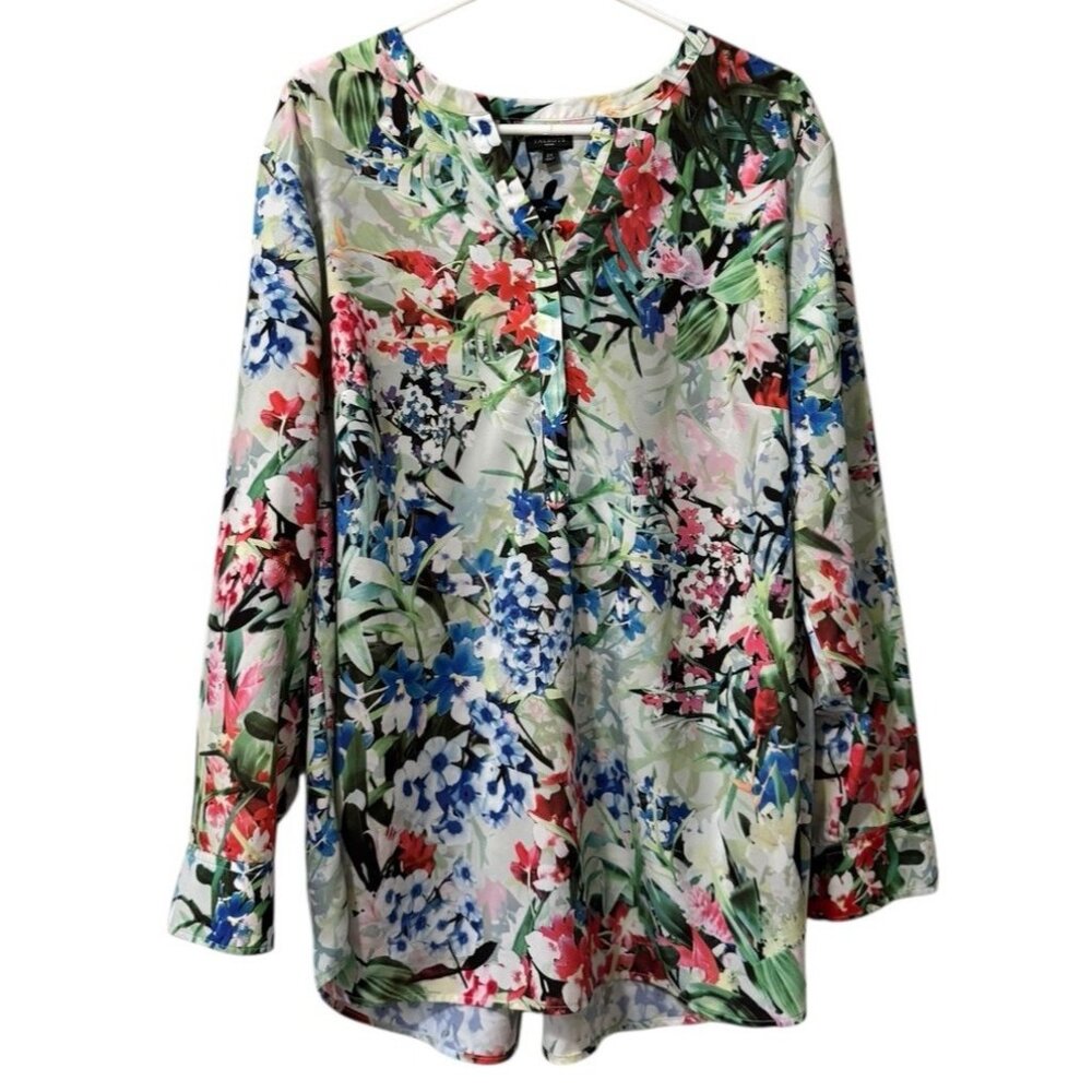 Talbots Women Floral Long Sleeve Blouse Size 2X Long Sleeve Polyester Colorful